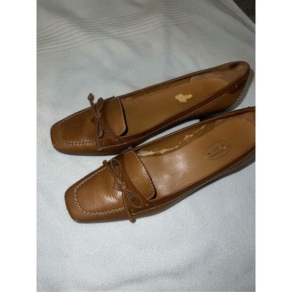 Women’s Vintage Bow Brown/Caramel Loafer Kitten Heel 7.5 - Picture 4 of 7
